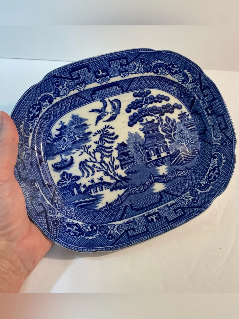 Allertons Blue Willow Vintage Antique Serving Plate Platter 9.5” x 7.75” England